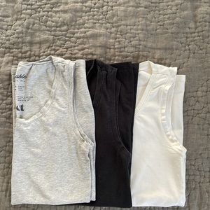 Set of three Pact organic cotton high neck tanks, black white gray S